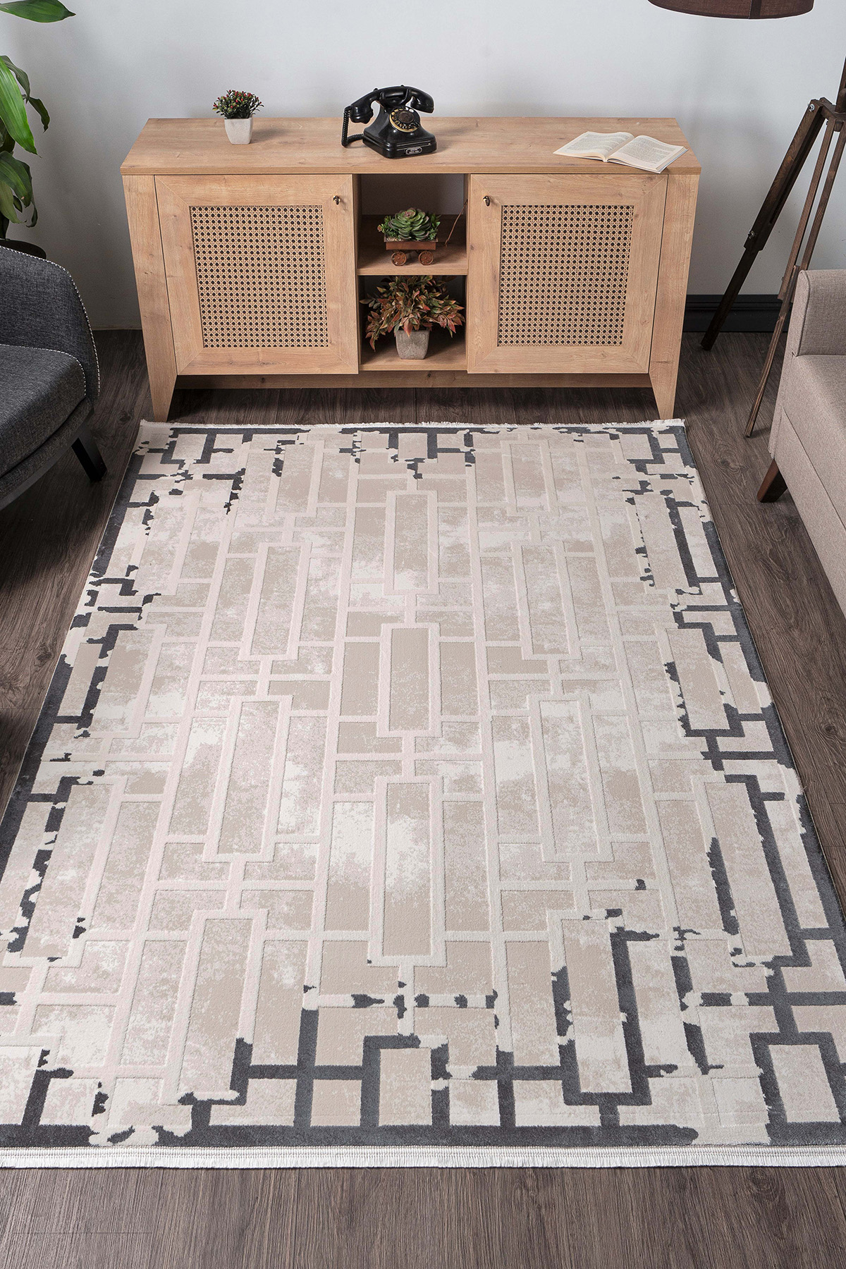 Konfor Halı Diva 9560 Krem 15 mm Akrilik Yıkanabilir Dikdörtgen Makine Dokuma Salon Halısı 80x300 cm