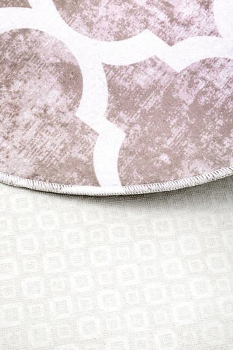 Dijidekor Maça Bej 6 mm Polyester Yıkanabilir Orta Kaymaz Dot Taban Oval Makine Dokuma Salon Halısı 100x150 cm