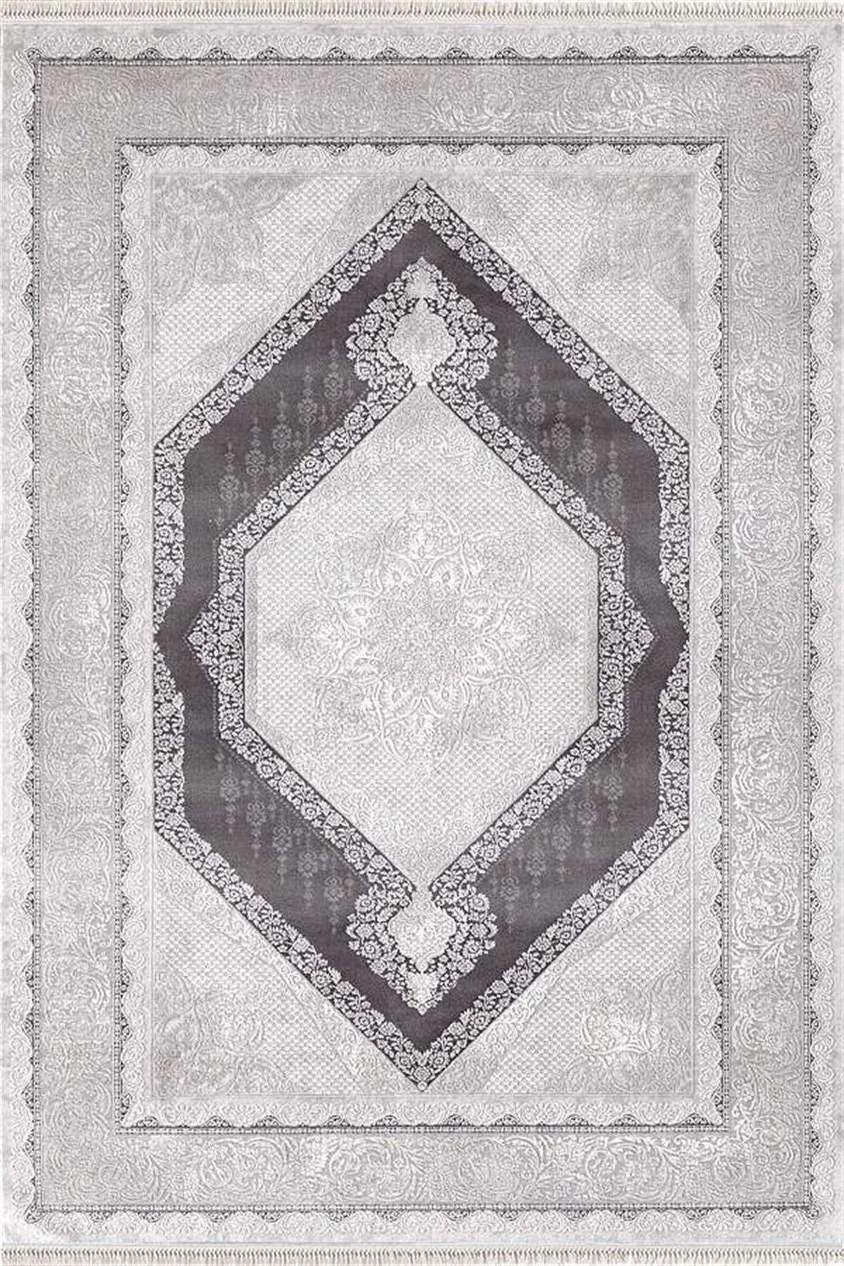 Merinos Rodin 19769 Gri 8 mm Akrilik Toz Tutmaz Yıkanabilir kalın Kaymaz Dikdörtgen Makine Dokuma Salon Halısı 130x210 cm