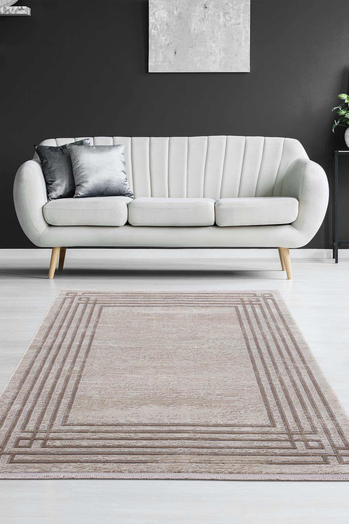 Petra Home Living Bej 10 mm Polipropilen Leke Tutmaz-Toz Tutmaz Yıkanabilir Orta Pamuk Taban Dikdörtgen Makine Dokuma Salon Halısı 100x200 cm