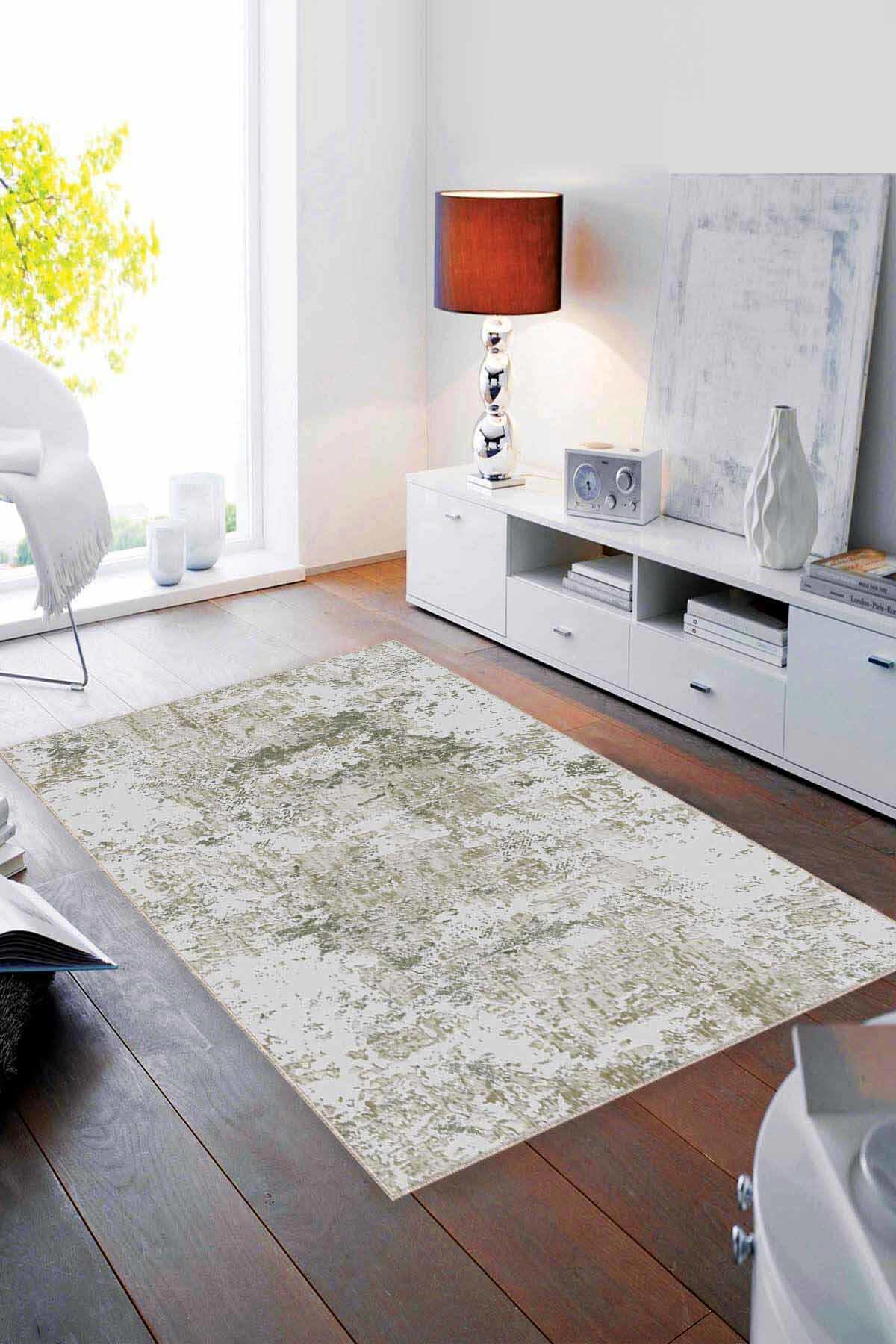 Viva Home MA009 Yeşil 7 mm Mikropolyester Yalıtıma Yardımcı Yıkanabilir İnce Kaymaz Taban Dikdörtgen Makine Dokuma Antre-Salon-Yatak Odası Halısı 180x280 cm
