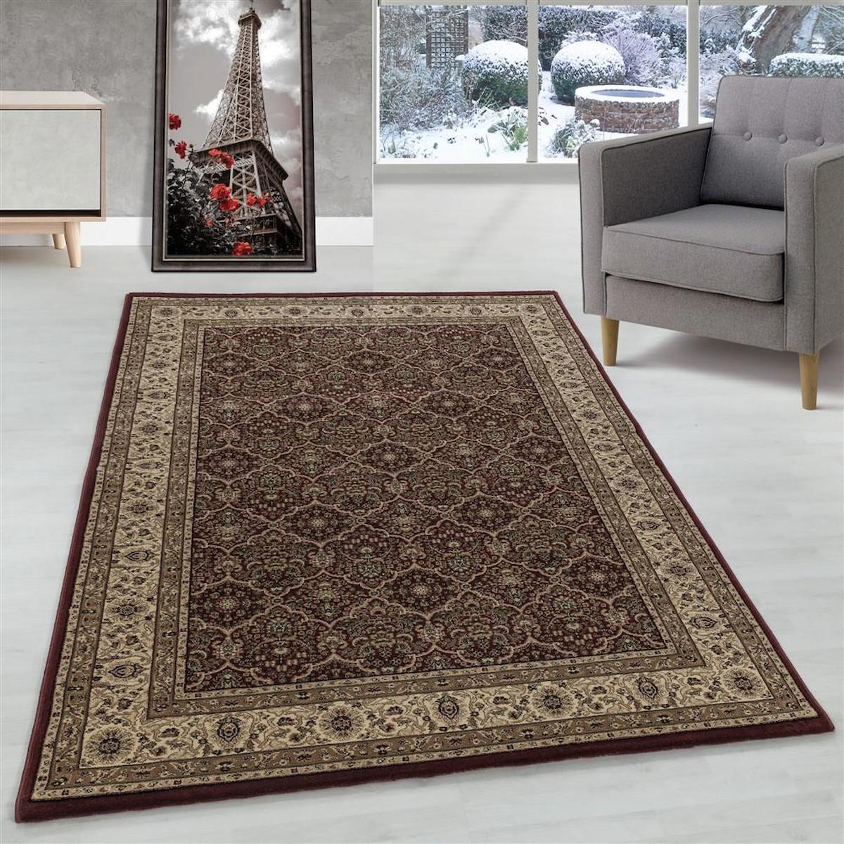 Carpettex Kırmızı 9 mm Polipropilen Yıkanabilir Kalın Jüt Taban Dikdörtgen Makine Dokuma Salon Halısı 160x230 cm