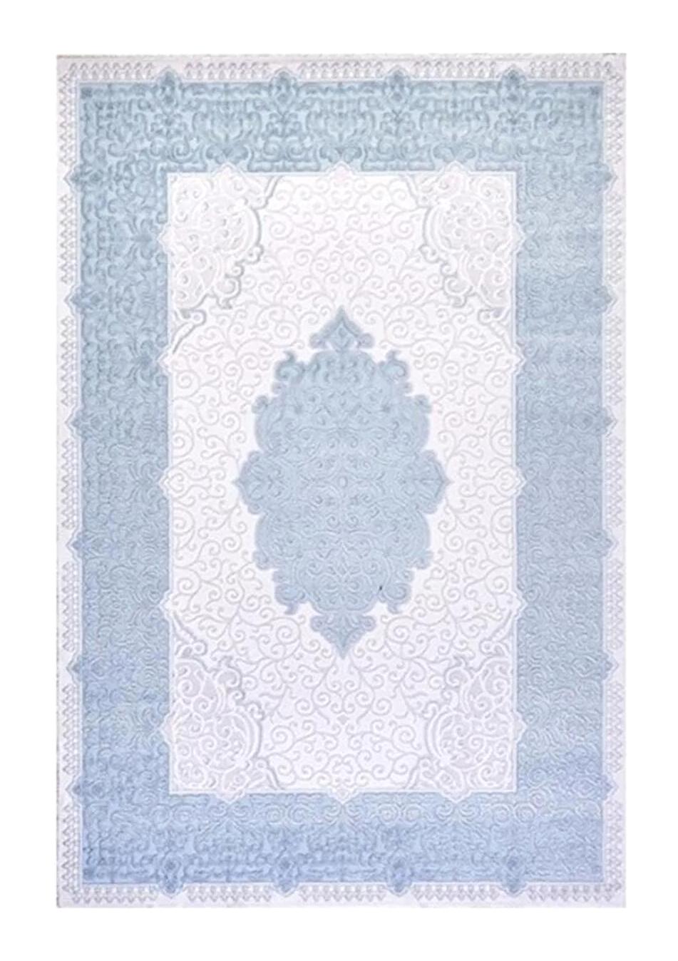 Atlantik Mahlas 010A Krem - Mavi 12 mm Akrilik Yıkanabilir İnce Kaymaz Jüt Taban Dikdörtgen Makine Dokuma Salon Halısı 100x300 cm