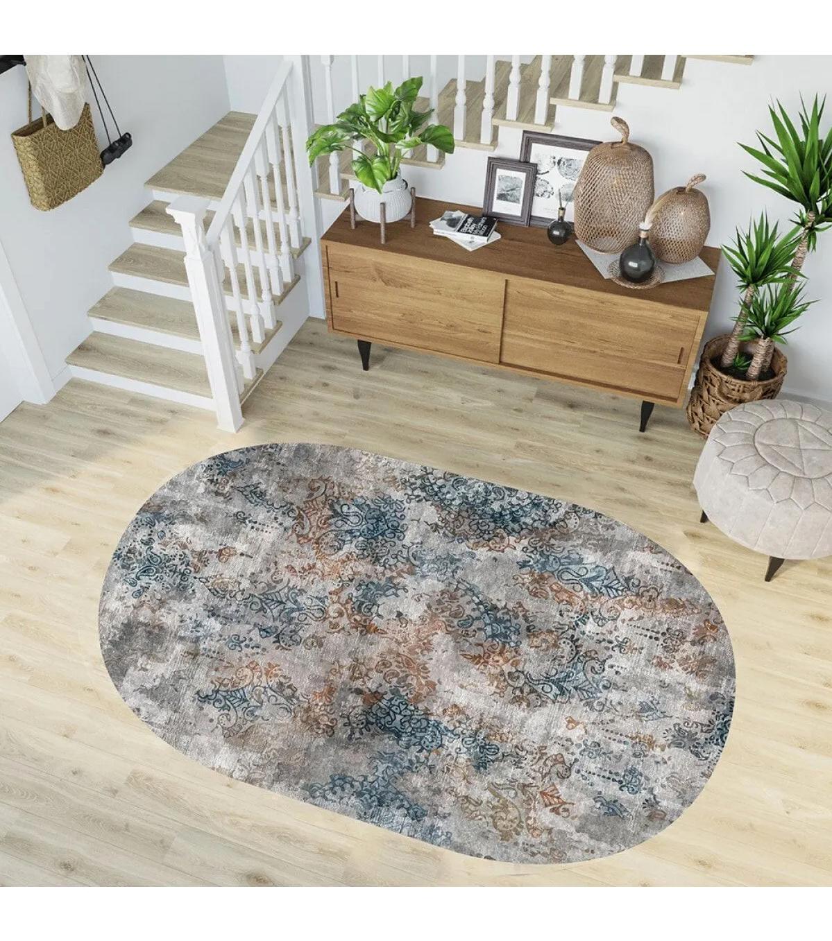 Rovigo Home RVG7236-SD292 Çok Renkli 8 mm Polyester Yıkanabilir Orta Kaymaz Dot Taban Dikdörtgen Makine Dokuma Salon Halısı 40x60 cm
