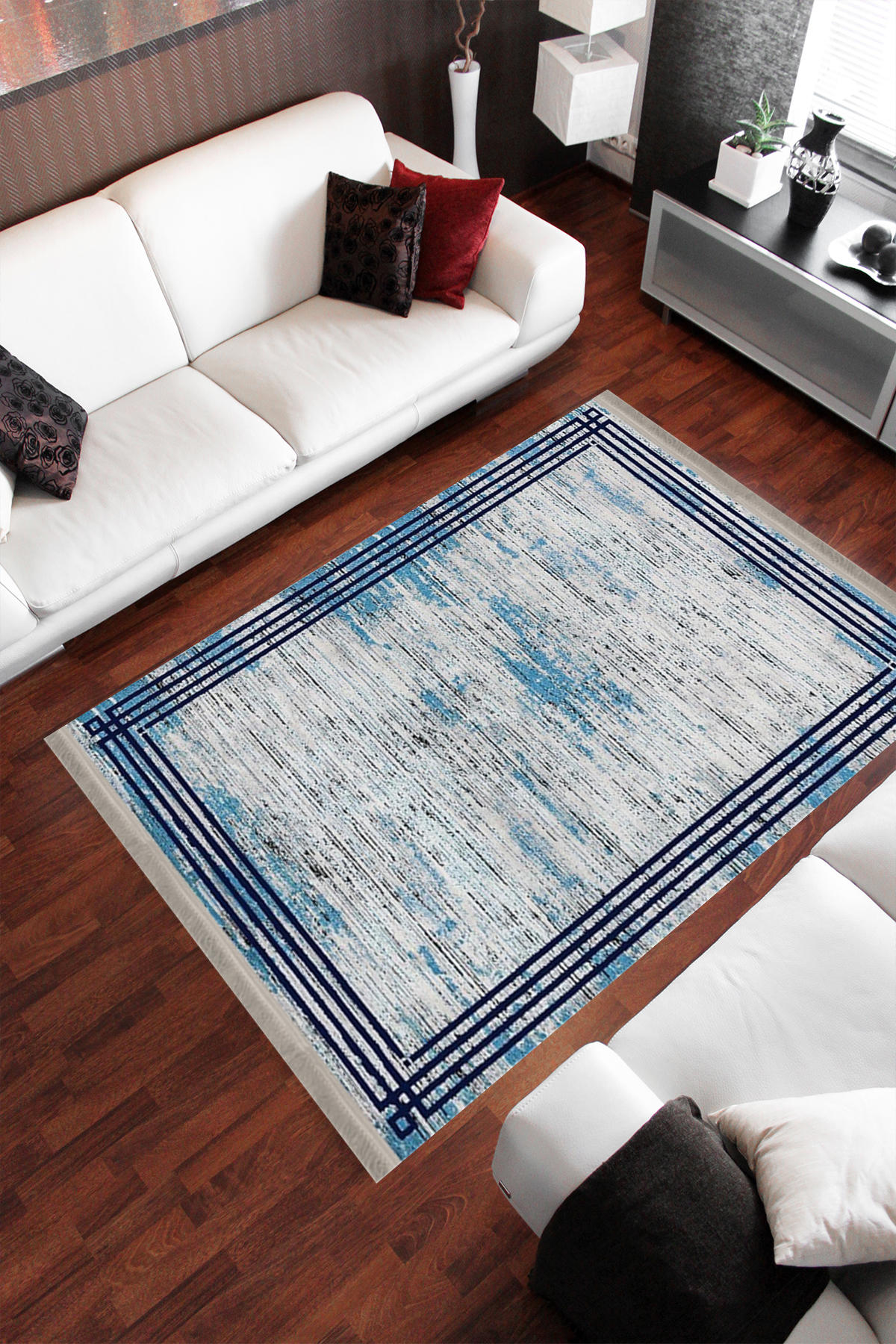 Homier Collection H-MD-0057A Çok Renkli 7 mm Pamuk Antibakteriyel Yıkanabilir Orta Kaymaz Dot Taban Dikdörtgen Makine Dokuma Salon Halısı 170x240 cm