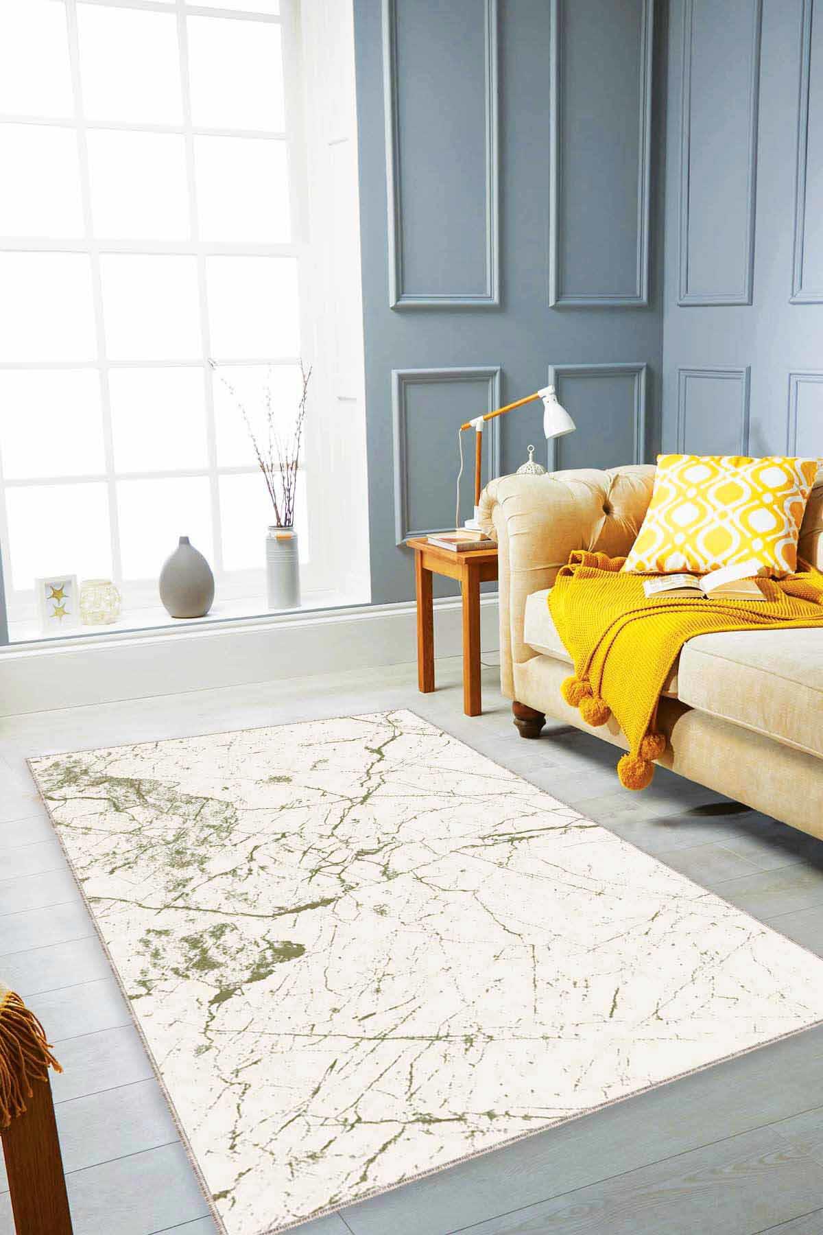 Viva Home MR09 Yeşil 7 mm Mikropolyester Yalıtıma Yardımcı Yıkanabilir İnce Kaymaz Taban Dikdörtgen Makine Dokuma Antre-Salon-Yatak Odası Halısı 200x290 cm