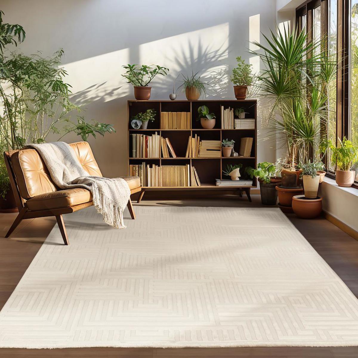 Carpettex Krem 12 mm Polyester Yalıtıma Yardımcı Yıkanabilir Kalın Kaymaz Dikdörtgen Makine Dokuma Salon Halısı 80x500 cm