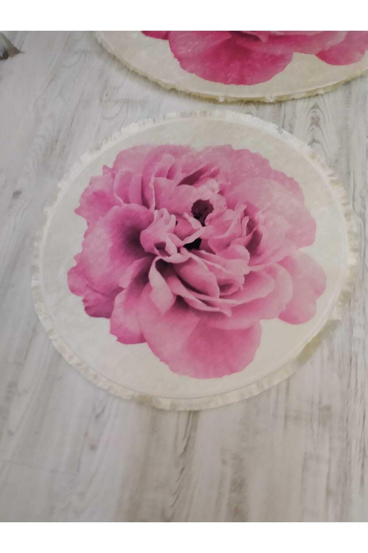 Doruklar Home Collection DRK8018 Pembe 0.7 mm Polyester Leke Tutmaz Yıkanabilir İnce Kaymaz Suni Deri Taban Çiçek Desenli Dikdörtgen Makine Dokuma Salon Halısı 120x180 cm