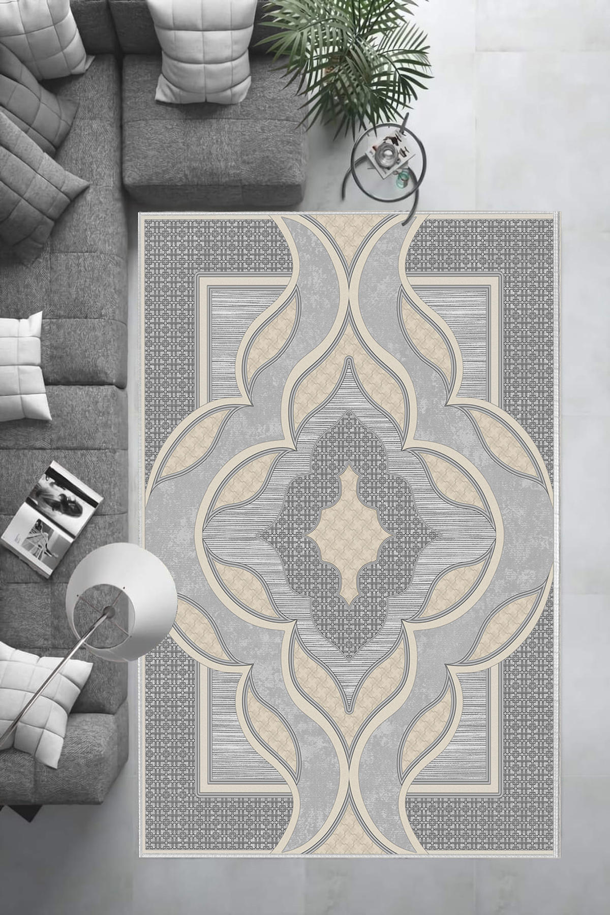 Aldora Gri 0.8 mm Polipropilen Yıkanabilir Orta Kaymaz Deri Taban Dikdörtgen Makine Dokuma Salon Halısı 80x200 cm