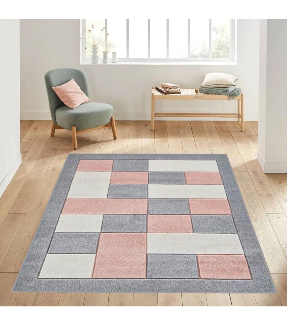 Rovigo Home RVG1005 Çok Renkli 8 mm Polyester Antibakteriyel-Leke Tutmaz-Toz Tutmaz Yıkanabilir İnce Kaymaz Dot Taban Dikdörtgen Makine Dokuma Salon Halısı 100x200 cm
