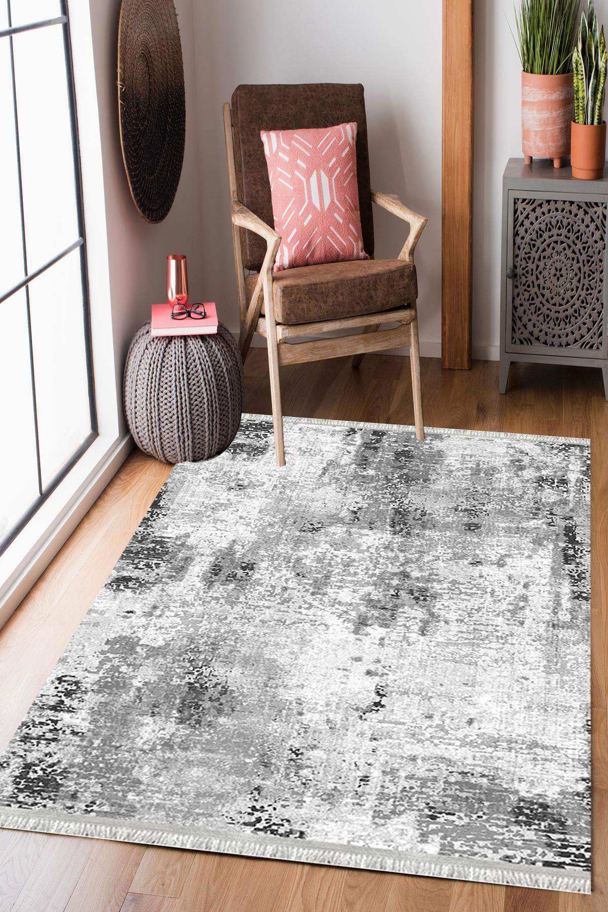 Enbe Collection E-DK5304 Çok Renkli 5 mm Pamuk Silinebilir Yıkanabilir Orta Kaymaz Dot Taban Dikdörtgen Makine Dokuma Oturma Odası Halısı 160x235 cm