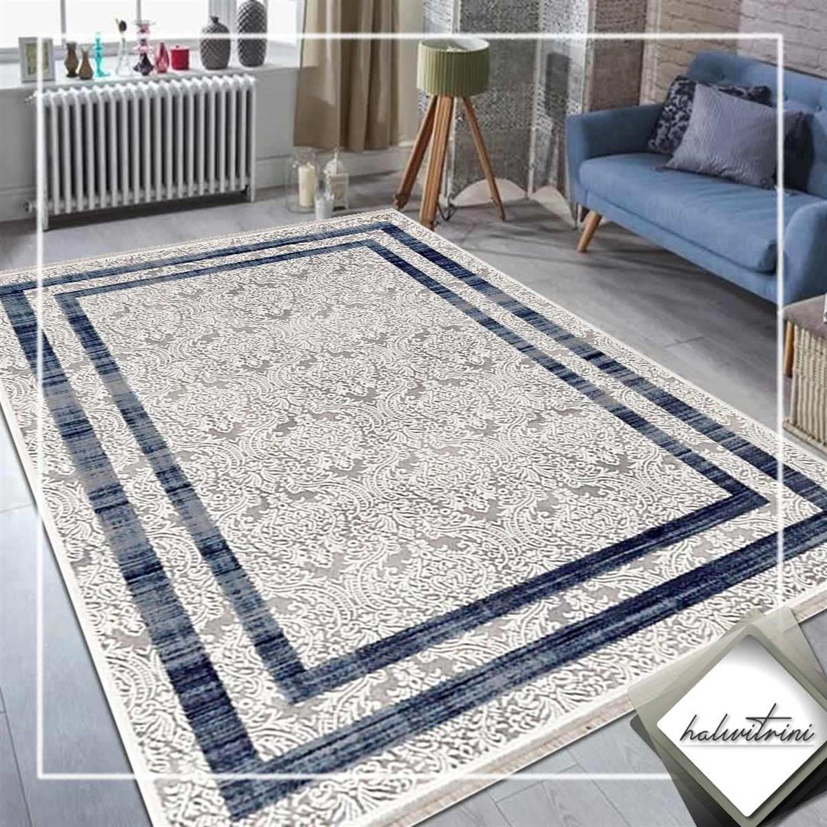 Padişah Eternity Mavi 11 mm Akrilik Yıkanabilir İnce Kaymaz Dikdörtgen Makine Dokuma Salon Halısı 100x300 cm