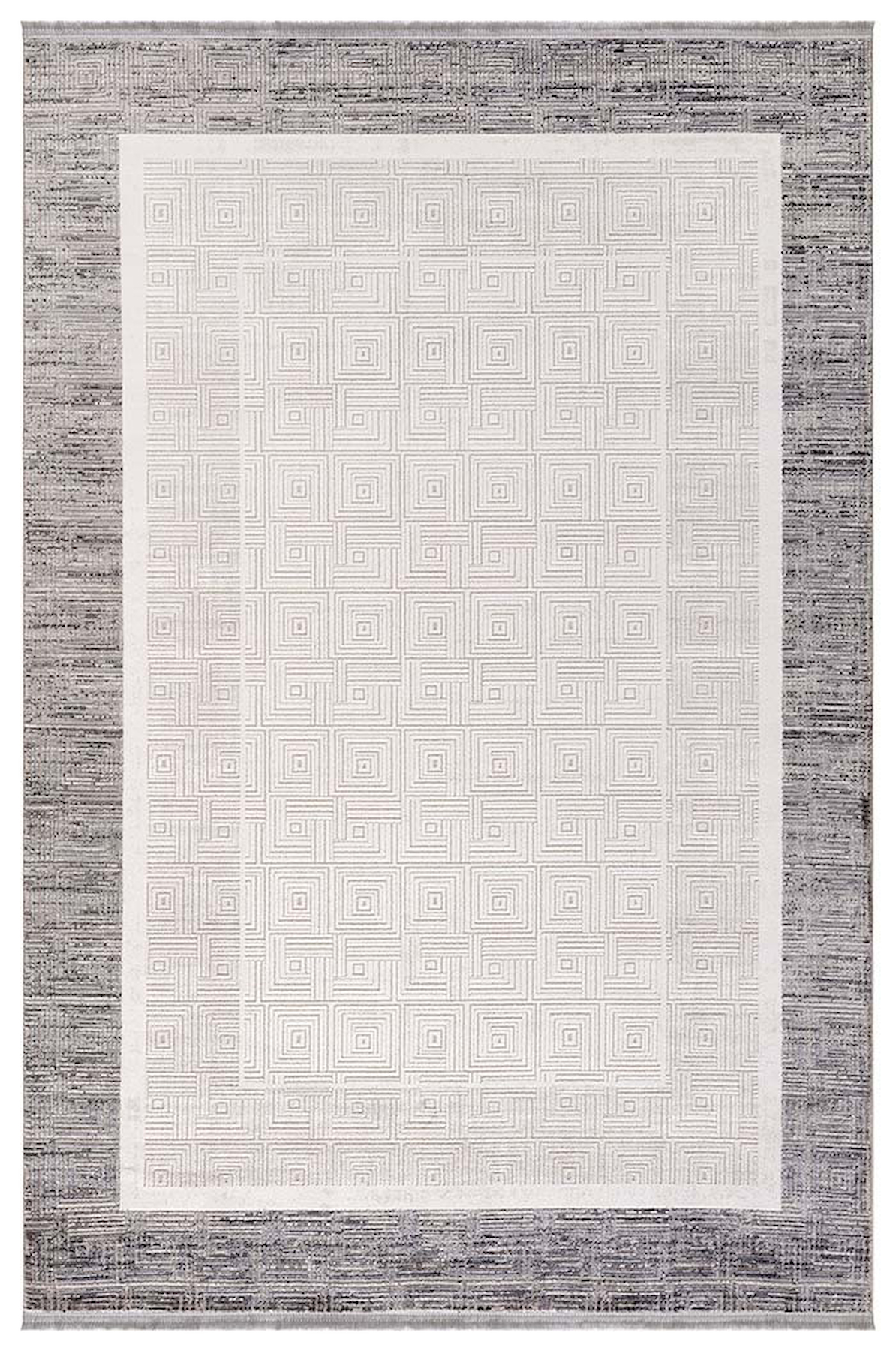 İpek Mekik Halı Arca 1105A Gri 8 mm Akrilik Toz Tutmaz Yıkanabilir Orta Kaymaz Pamuk Taban Geometrik Dikdörtgen Makine Dokuma Antre-Çocuk Odası-Salon-Yatak Odası Halısı 100x300 cm