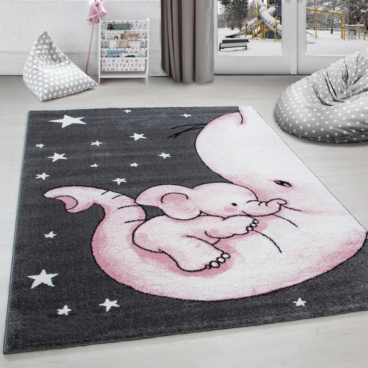 Red Halı Pembe 11 mm Polipropilen Antibakteriyel Yıkanabilir İnce Kaymaz Taban Hayvan Desenli Dikdörtgen Makine Dokuma Çocuk Odası Halısı 80x150 cm