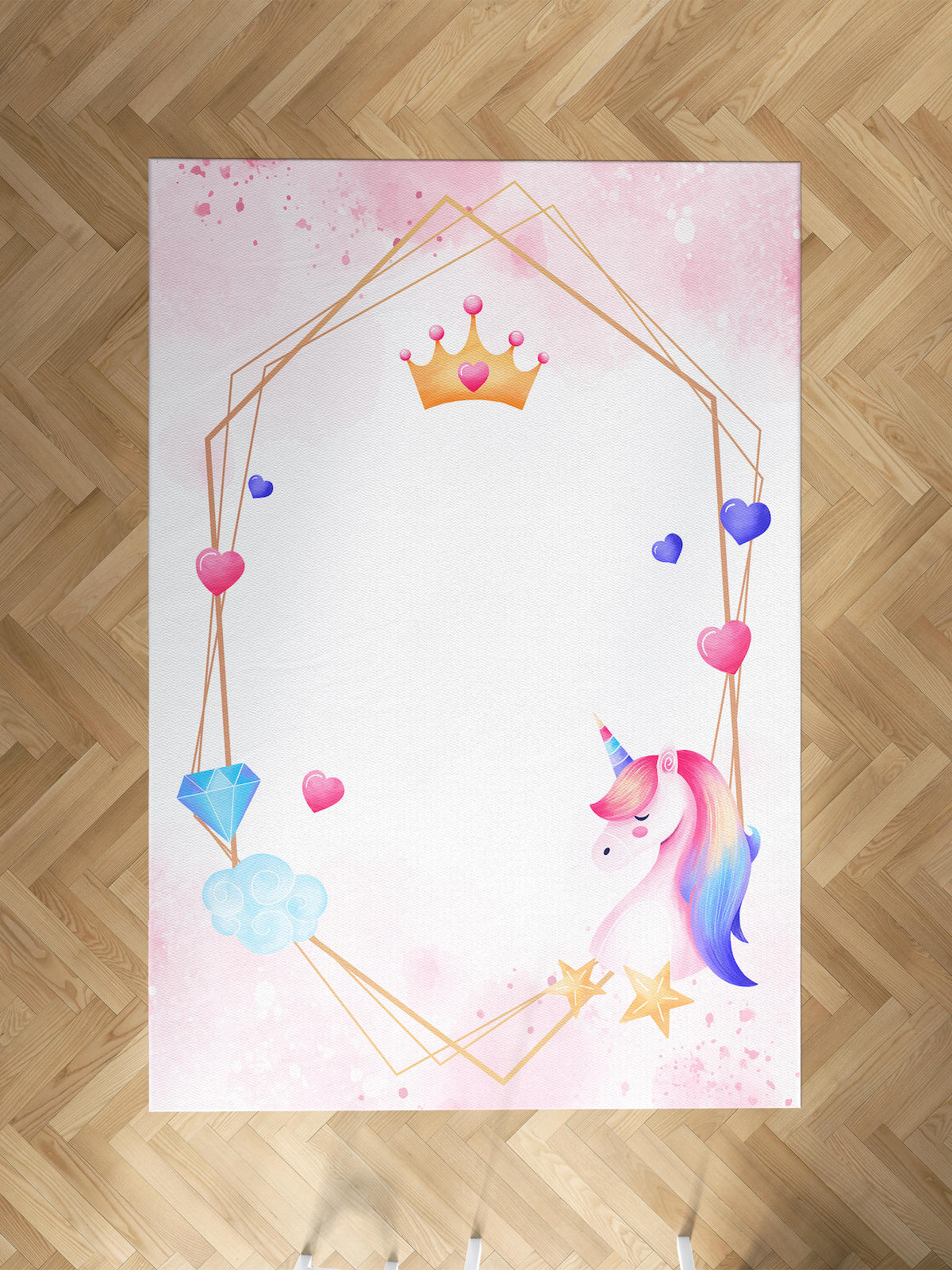 Mekta Home Elmas-Unicorn Krem 10 mm Antibakteriyel Yıkanabilir İnce Kaymaz Dot Taban Dikdörtgen Makine Dokuma Çocuk Odası Halısı 80x150 cm