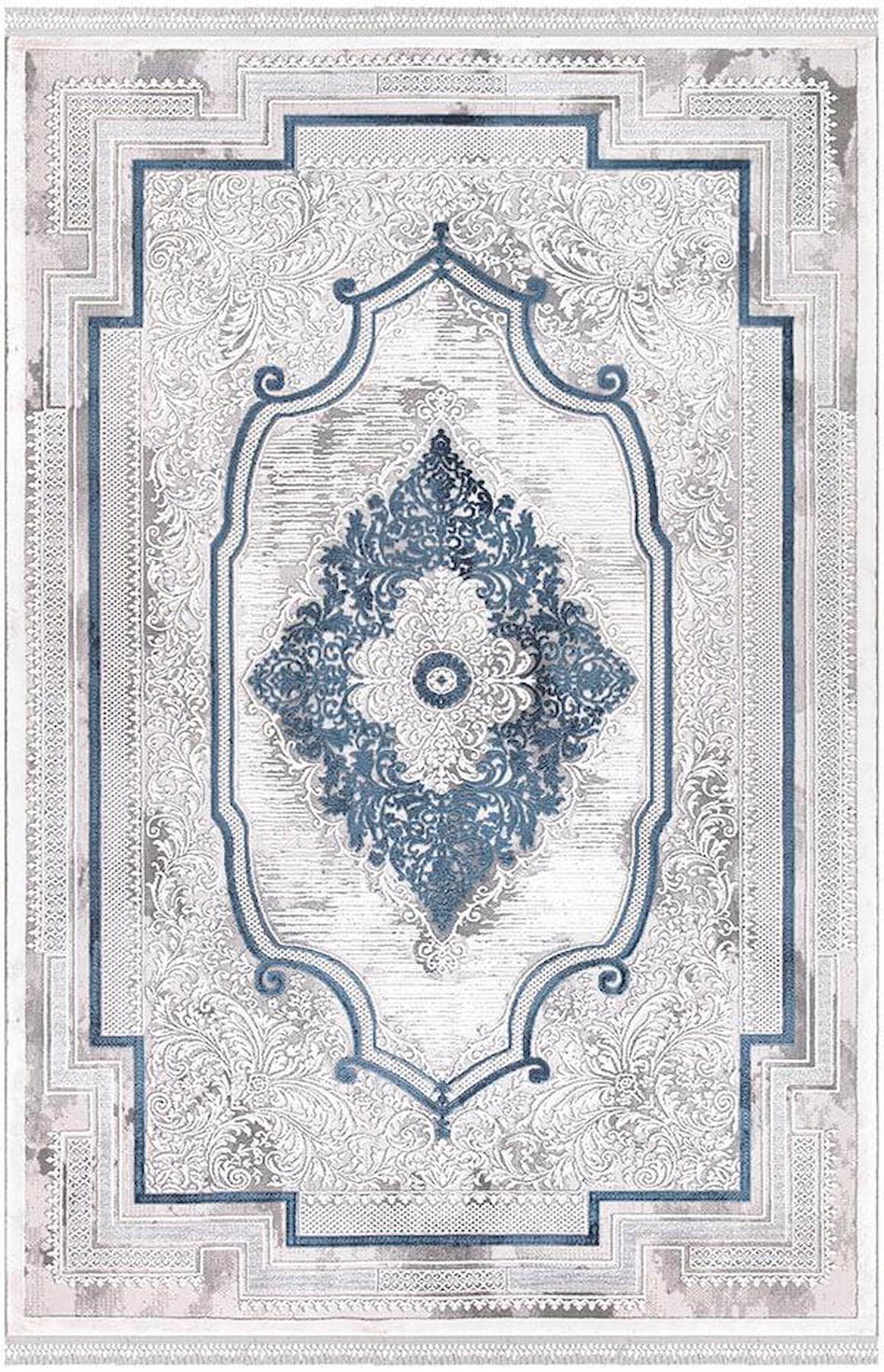 İpek Mekik Halı Blossom Gri-Lacivert 10 mm Bambu Antibakteriyel Yıkanabilir Orta Kaymaz Pamuk Taban Dikdörtgen Makine Dokuma Antre-Çocuk Odası-Salon-Yatak Odası Halısı 180x180 cm