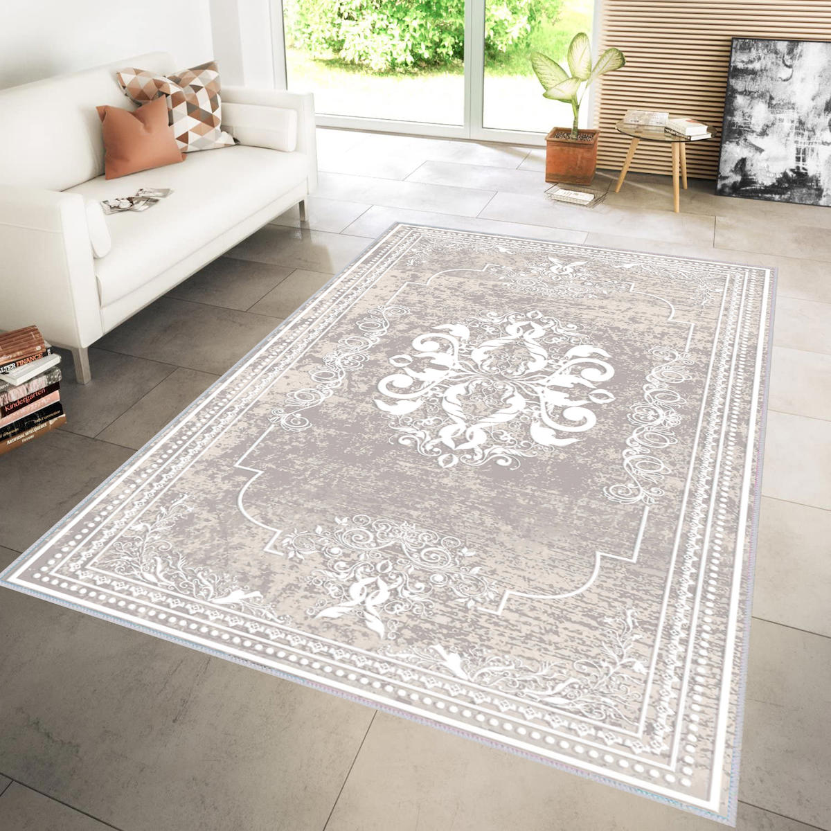 Rovigo Home RVG1121 Krem 8 mm Polyester Leke Tutmaz-Toz Tutmaz Yıkanabilir İnce Kaymaz Dot Taban Dikdörtgen Makine Dokuma Salon Halısı 180x280 cm