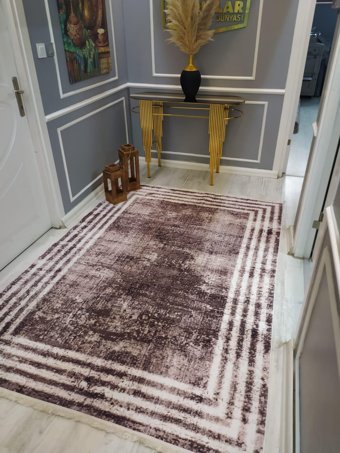 Doruklar Home Collection Krem 0.8 mm Mikropolyester Silinebilir Yıkanabilir İnce Kaymaz Dot Taban Dikdörtgen Makine Dokuma Salon Halısı 80x100 cm