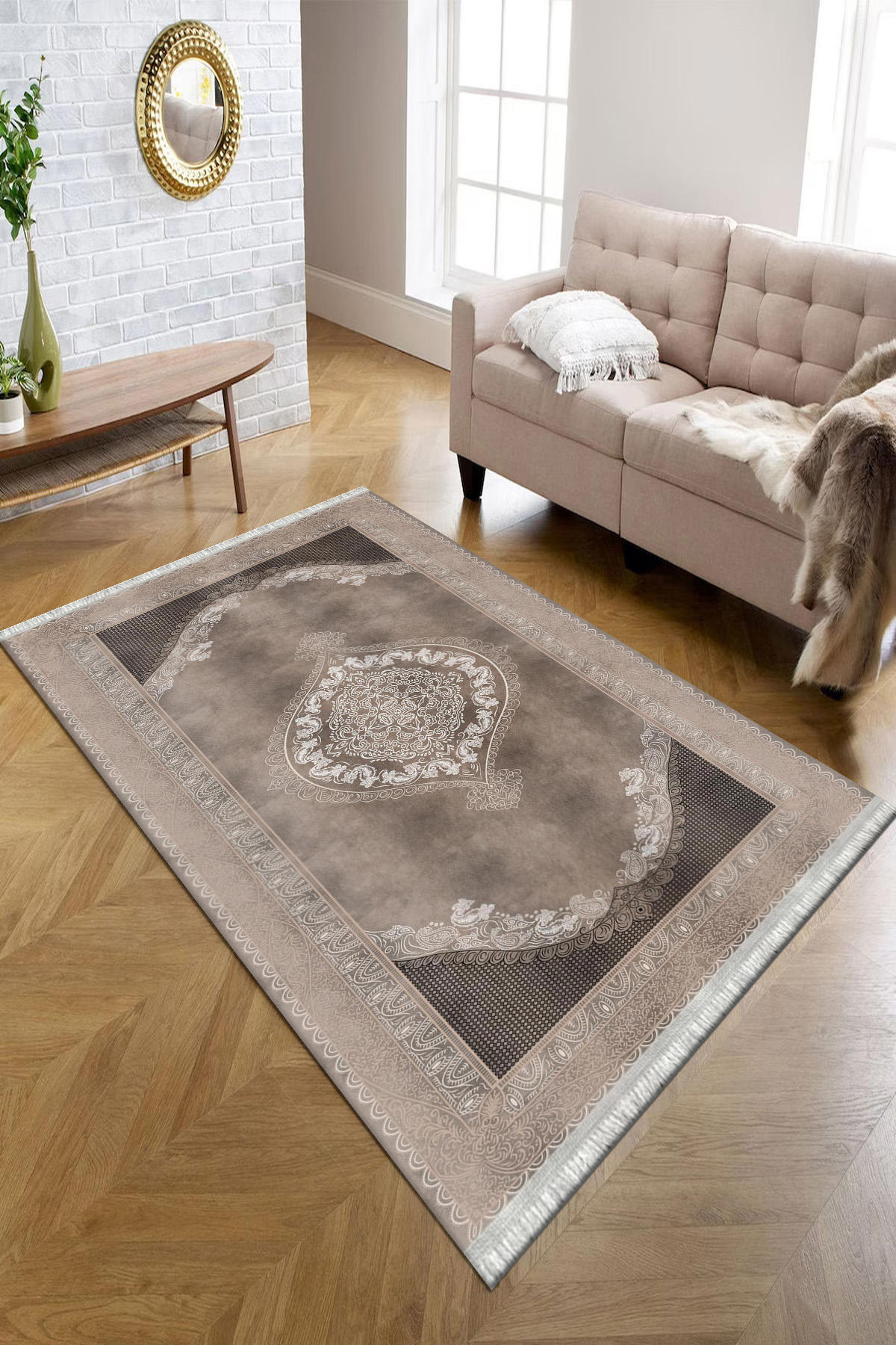 Kreatif Halı Kahverengi 4 mm Polyester Antibakteriyel Yıkanabilir İnce Kaymaz Dikdörtgen Makine Dokuma Salon Halısı 80x150 cm