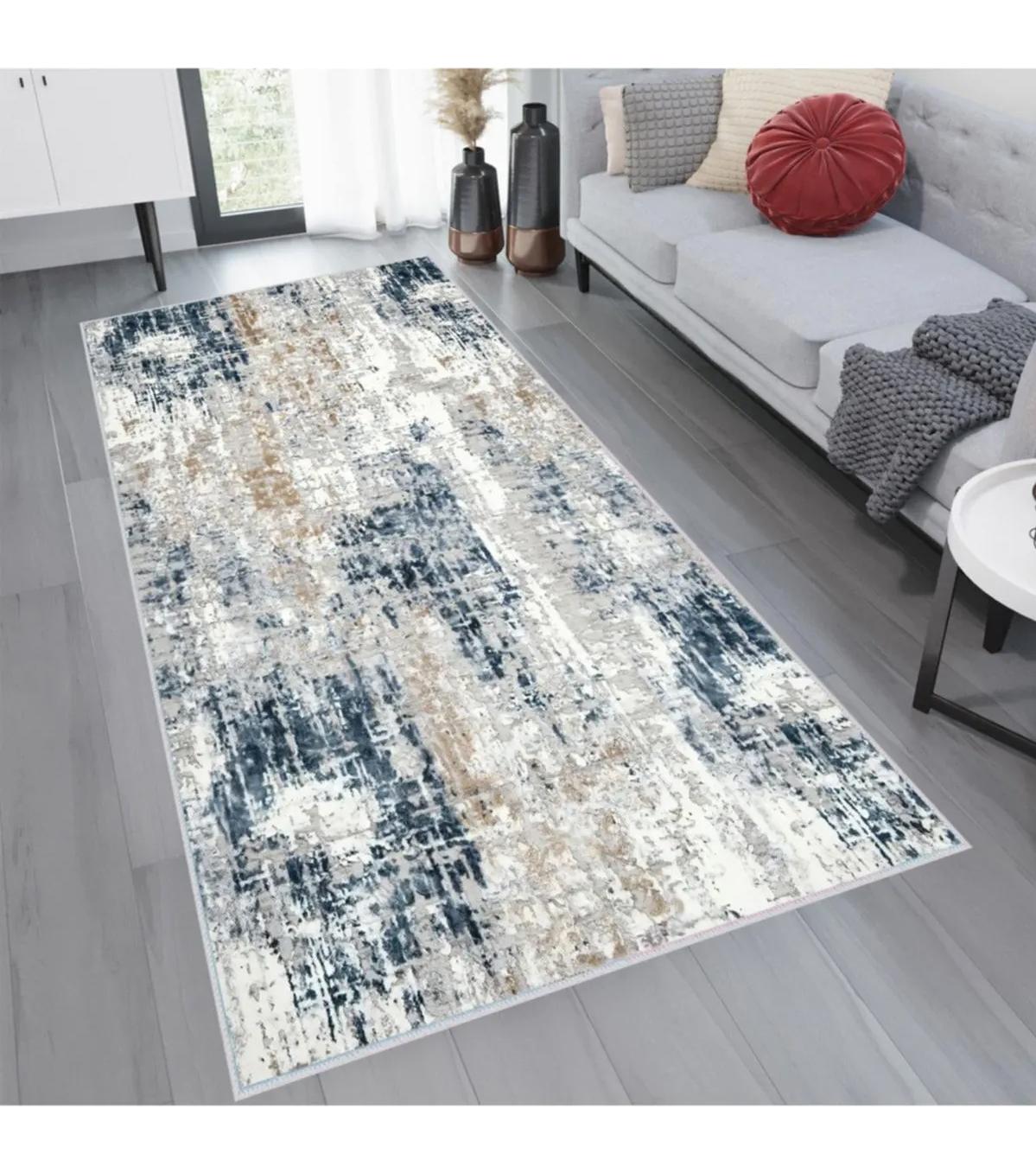 Rovigo Home RVG1760 Gri 8 mm Polyester Antibakteriyel-Leke Tutmaz-Toz Tutmaz Yıkanabilir İnce Kaymaz Dot Taban Dikdörtgen Makine Dokuma Salon Halısı 80x400 cm