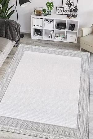 Royal Halı Voila ZQ03A Gri 7 mm Pamuk Antibakteriyel Yıkanabilir Kalın Kaymaz Lateks Taban Dikdörtgen Makine Dokuma Salon Halısı 133x190 cm