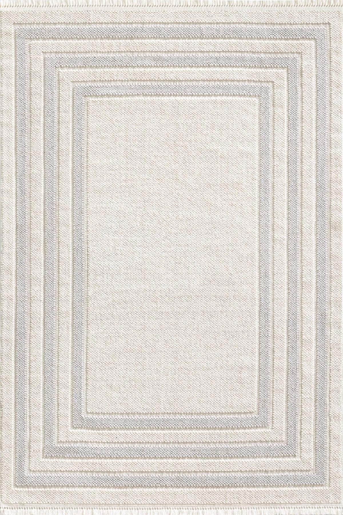 Royal Halı Loopy Gri-Krem Polyester Toz Tutmaz Yıkanabilir Kalın Kaymaz Lateks Taban Dikdörtgen Makine Dokuma Salon Halısı 160x230 cm