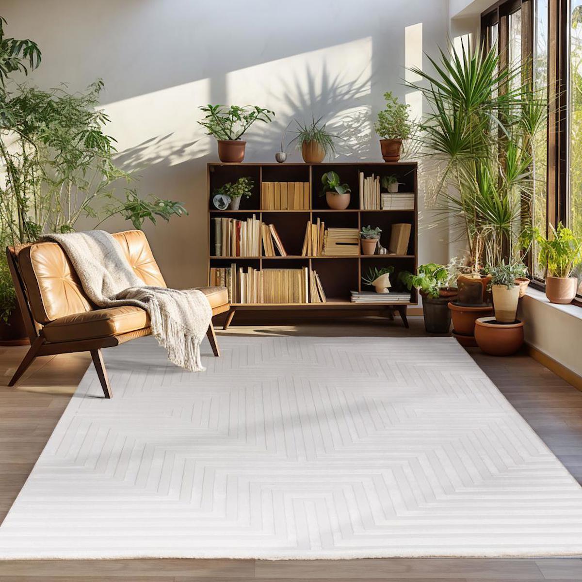 Carpettex Krem 12 mm Polyester Yalıtıma Yardımcı Yıkanabilir Kalın Kaymaz Dikdörtgen Makine Dokuma Salon Halısı 180x280 cm