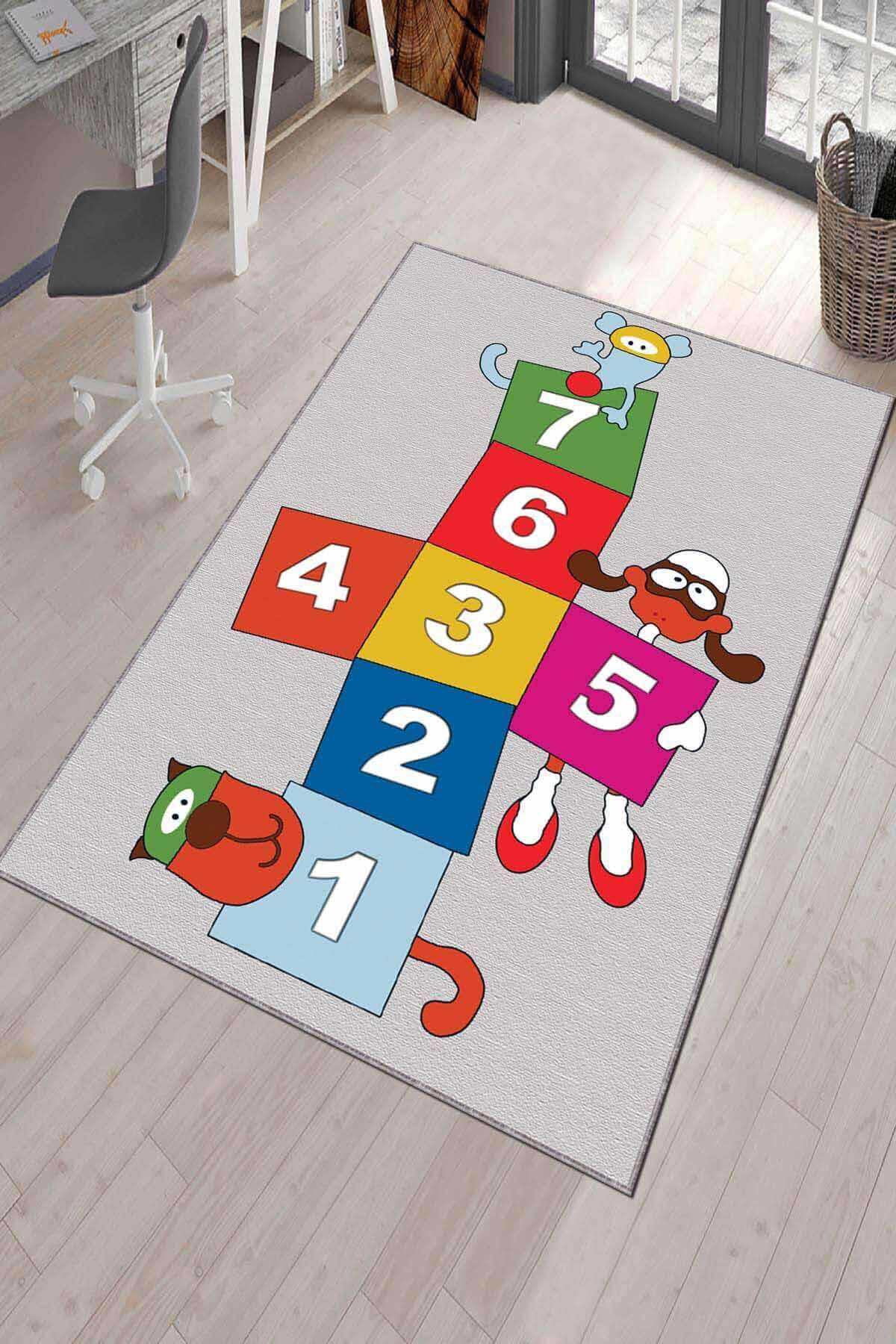 Viva Home KD38 Krem 7 mm Mikropolyester Leke Tutmaz Yıkanabilir Orta Kaymaz Dot Taban Dikdörtgen Makine Dokuma Çocuk Odası Halısı 133x190 cm