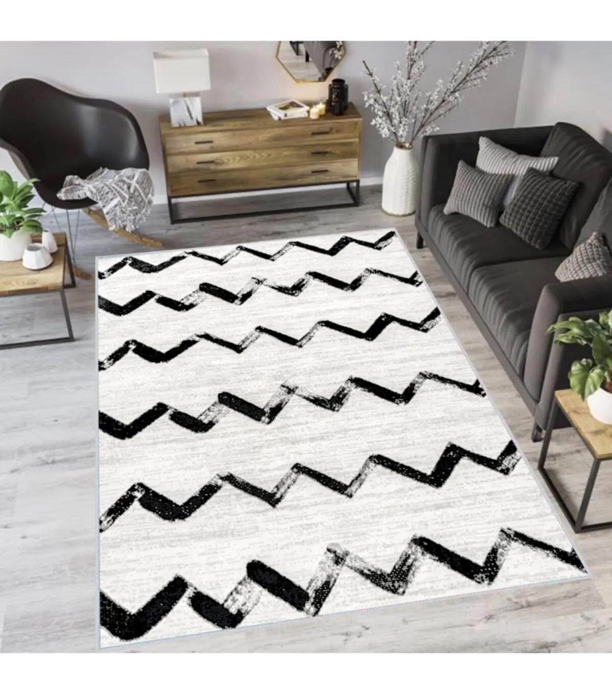 Rovigo Home RVG1091 Gri 8 mm Polyester Leke Tutmaz-Toz Tutmaz Yıkanabilir İnce Kaymaz Dot Taban Dikdörtgen Makine Dokuma Salon Halısı 80x120 cm