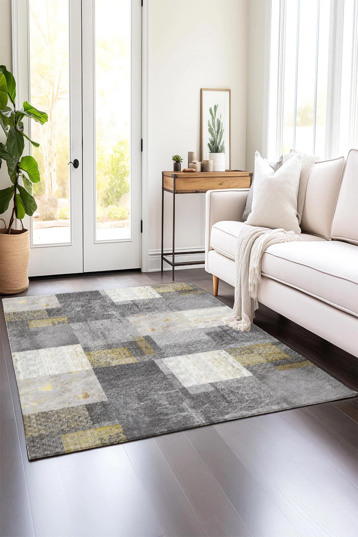 Comotex Krem 7 mm Polyester Antibakteriyel Yıkanabilir Kalın Kaymaz Taban Dikdörtgen Makine Dokuma Salon Halısı 200x550 cm