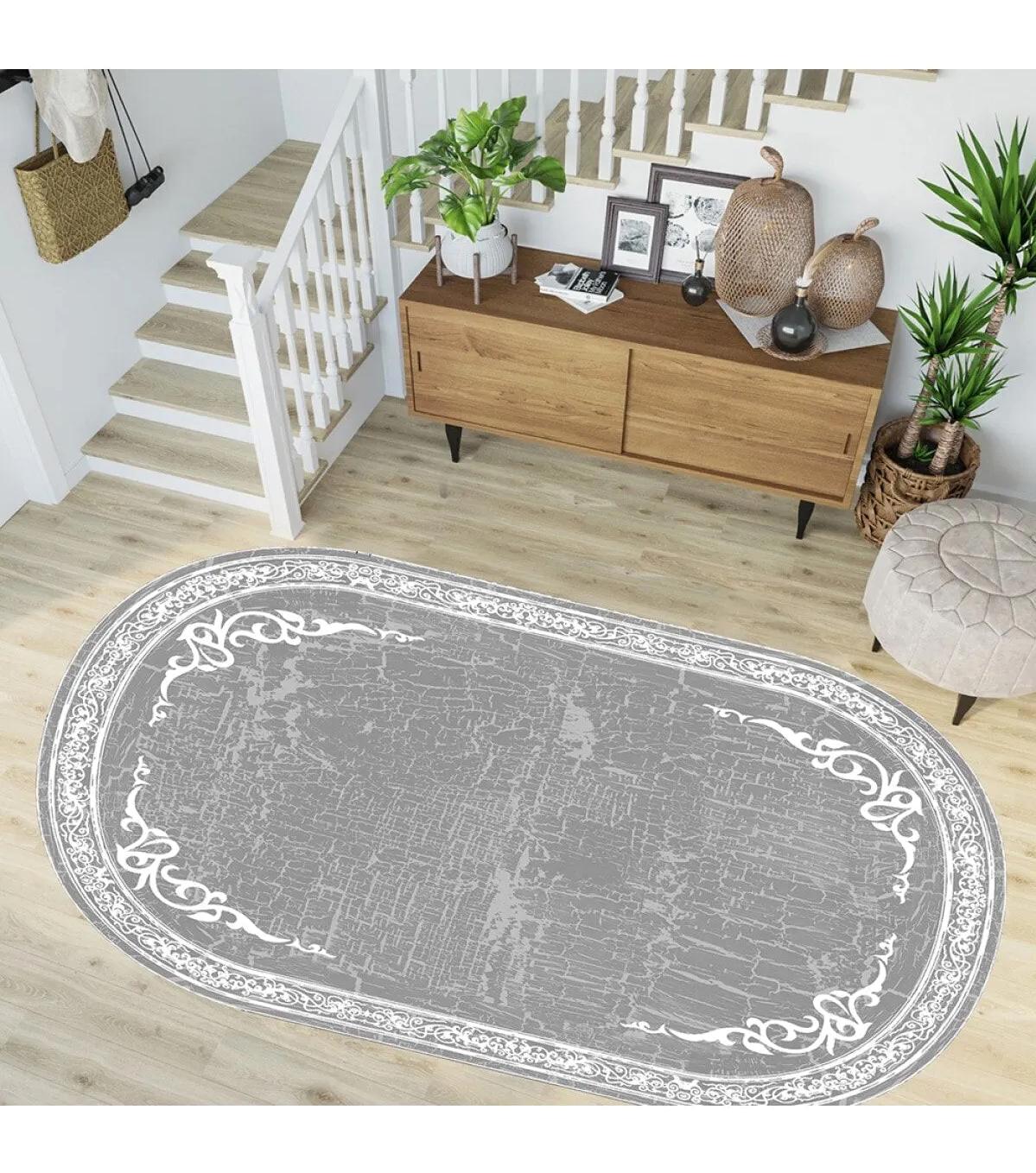 Rovigo Home RVG7260-HY940 Gri 8 mm Polyester Yıkanabilir Orta Kaymaz Dot Taban Dikdörtgen Makine Dokuma Salon Halısı 160x235 cm