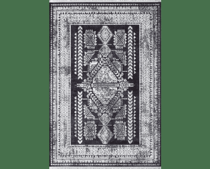 Royal Halı Venedik VK12A Beyaz - Siyah 7 mm Akrilik Antibakteriyel Yıkanabilir Kalın Kaymaz Lateks Taban Dikdörtgen Makine Dokuma Salon Halısı 100x200 cm