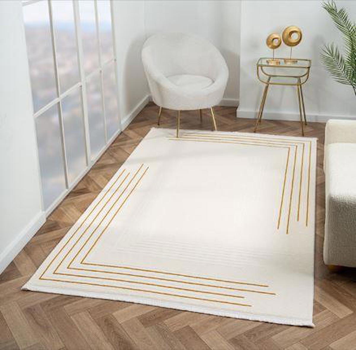 Çam Halı Scarlet SC003A Altın 11 mm Akrilik Silinebilir Yıkanabilir Orta Dikdörtgen Makine Dokuma Salon Halısı 200x300 cm