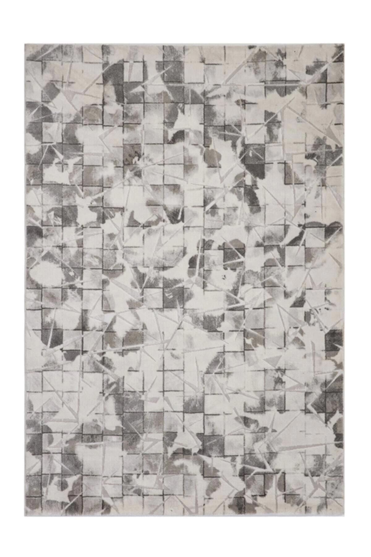 Gümüşsuyu Motto 7682 Gri 10 mm Akrilik Antibakteriyel Yıkanabilir İnce Kaymaz Geometrik Dikdörtgen Makine Dokuma Salon Halısı 160x230 cm