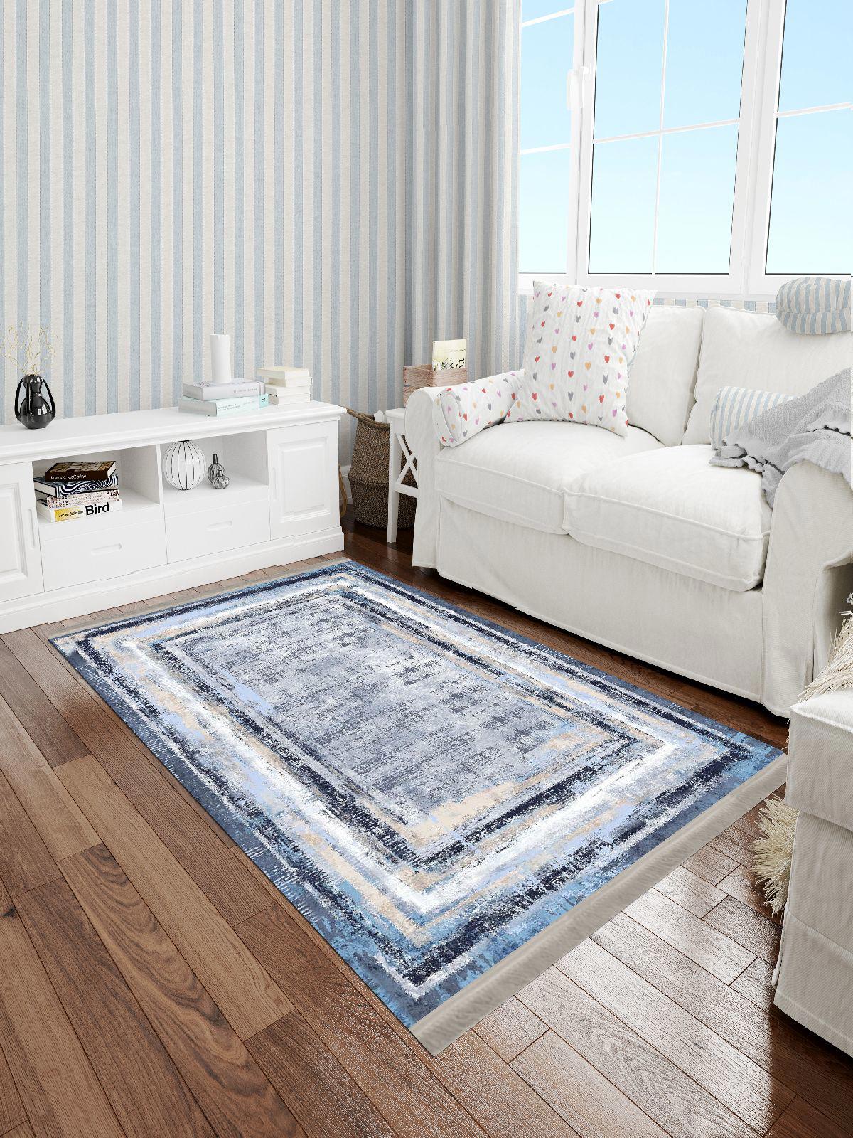 Enbe Collection E-DK5226B Çok Renkli 5 mm Pamuk Antibakteriyel Yıkanabilir Orta Kaymaz Dot Taban Dikdörtgen Makine Dokuma Oturma Odası Halısı 80x150 cm