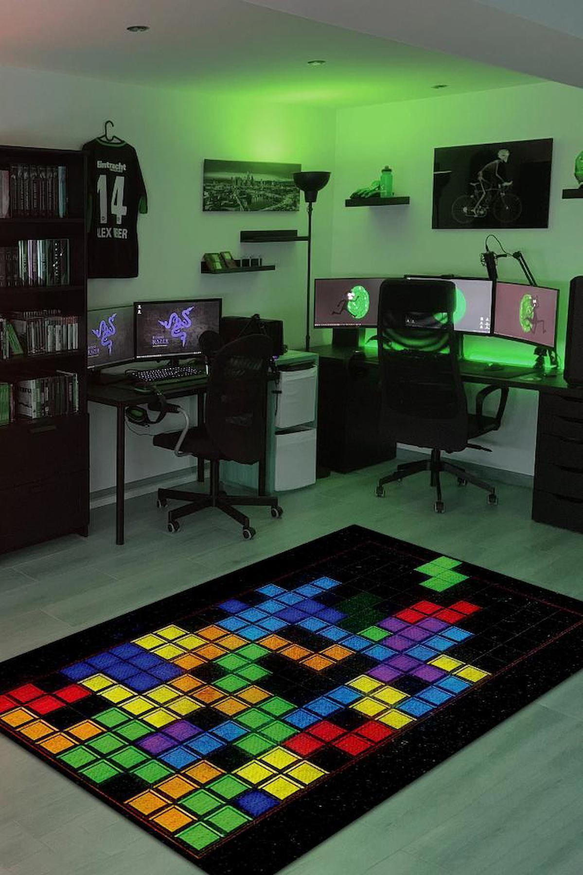 Homshtag Tetris Krem 4 mm Pamuk Antistatik Yıkanabilir İnce Kaymaz Dikdörtgen Makine Dokuma Genç Odası Halısı 80x150 cm