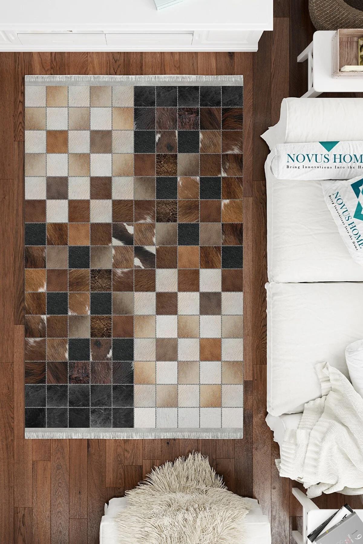 Novus Home Cotton Serisi Çok Renkli 5 mm Pamuk Antibakteriyel-Toz Tutmaz-Yalıtıma Yardımcı Yıkanabilir İnce Kaymaz Taban Dikdörtgen Makine Dokuma Antre-Salon-Yatak Odası Halısı 100x160 cm