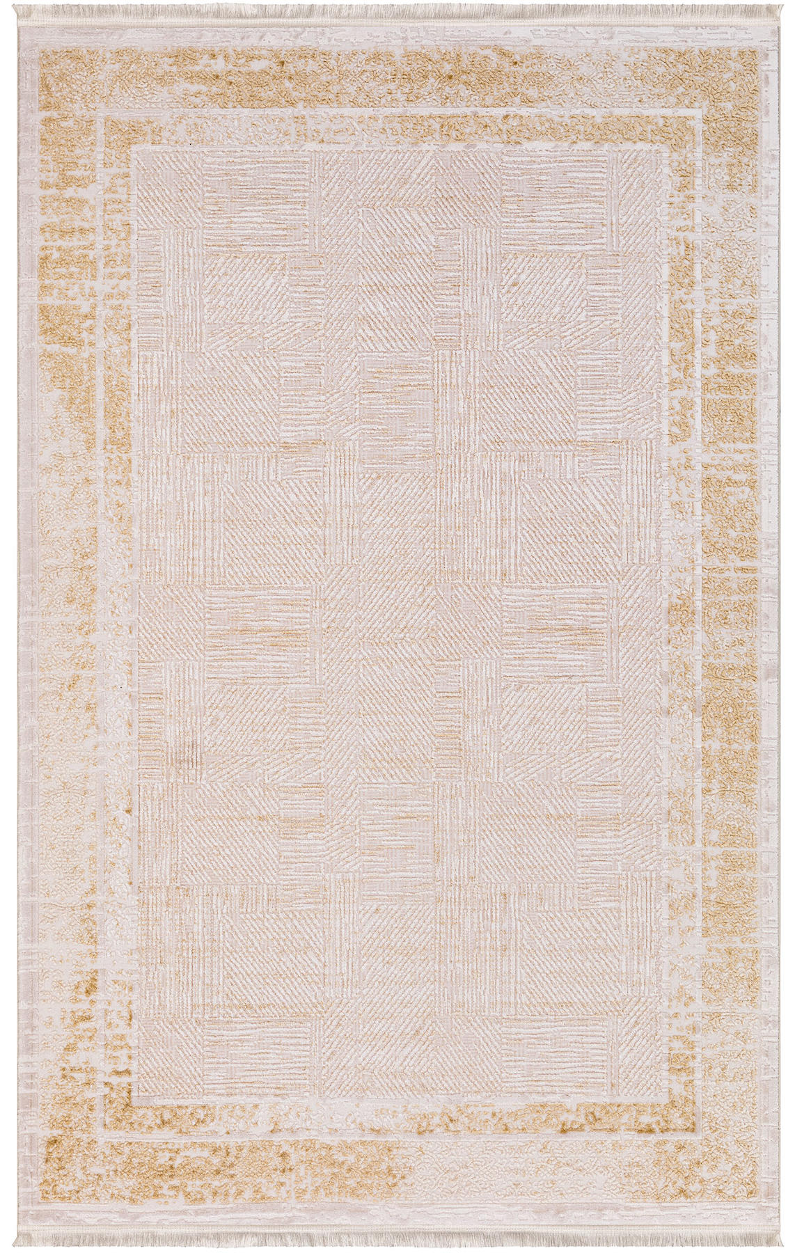 İpek Home Kazaz 2301A Bej 8 mm Akrilik Yıkanabilir Orta Kaymaz Pamuk Taban Dikdörtgen Makine Dokuma Antre-Çocuk Odası-Salon-Yatak Odası Halısı 120x180 cm
