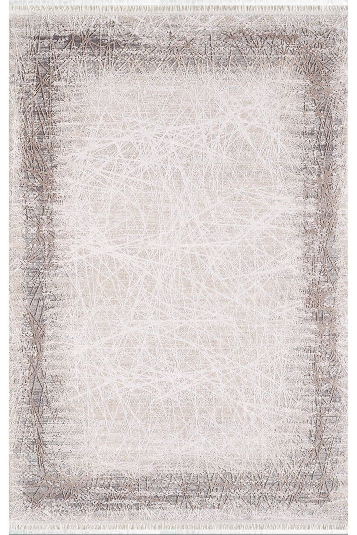 Artemis Halı Barok Bej-Turuncu 7 mm Viskon Yıkanabilir İnce Kaymaz Jüt Taban Dikdörtgen Makine Dokuma Salon Halısı 80x150 cm