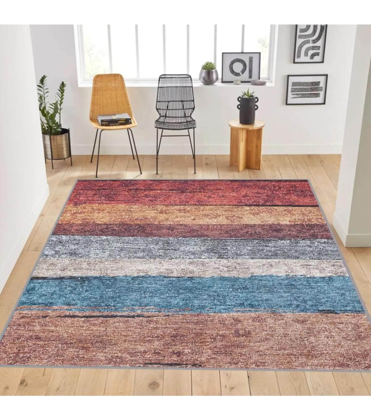 Rovigo Home RVG1780 Çok Renkli 8 mm Polyester Antibakteriyel-Leke Tutmaz-Toz Tutmaz Yıkanabilir İnce Kaymaz Dot Taban Dikdörtgen Makine Dokuma Salon Halısı 133x190 cm