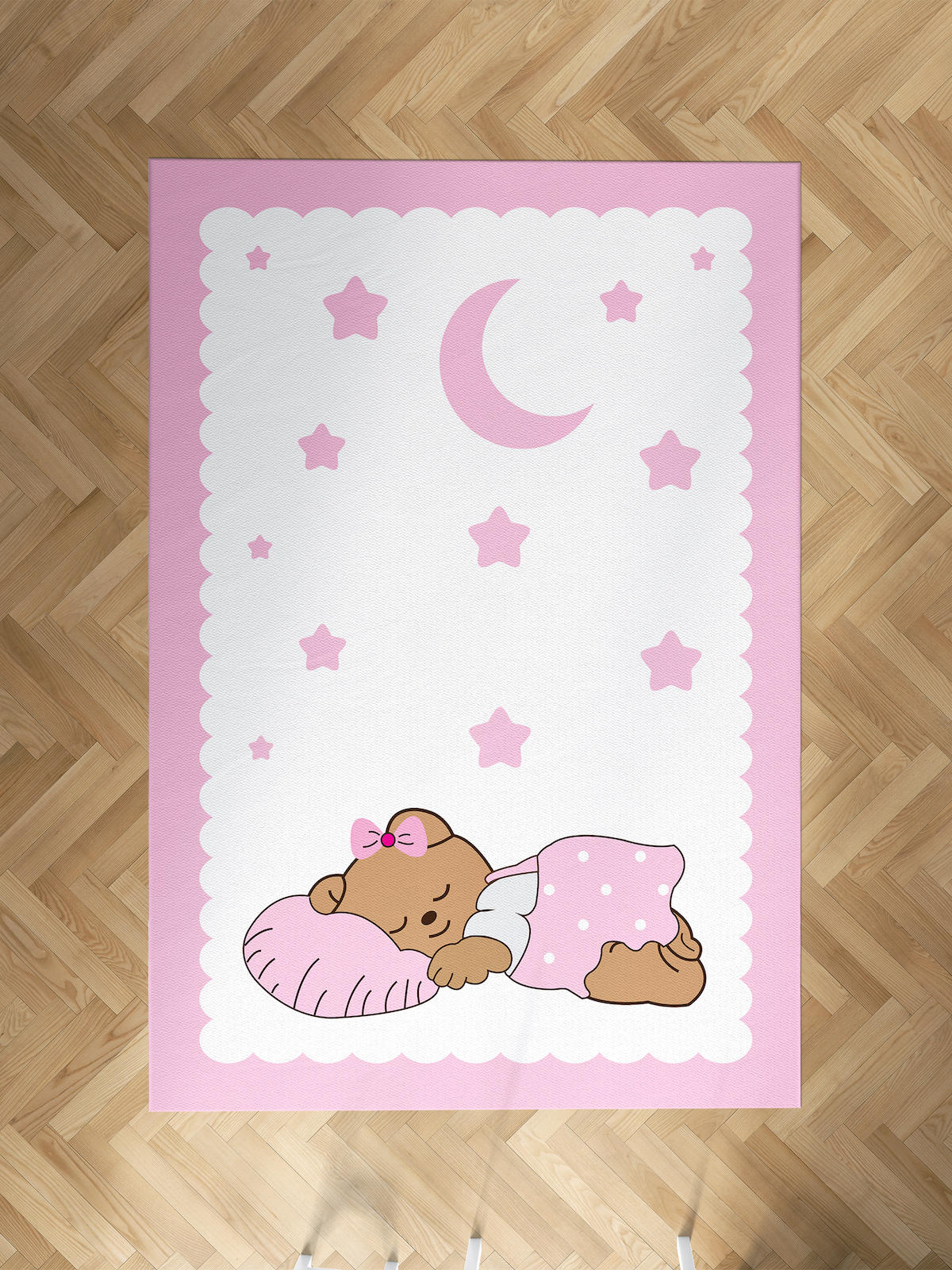Mekta Home Uyuyan Ayı Çok Renkli 10 mm Antibakteriyel Yıkanabilir İnce Kaymaz Dot Taban Dikdörtgen Makine Dokuma Çocuk Odası Halısı 160x230 cm