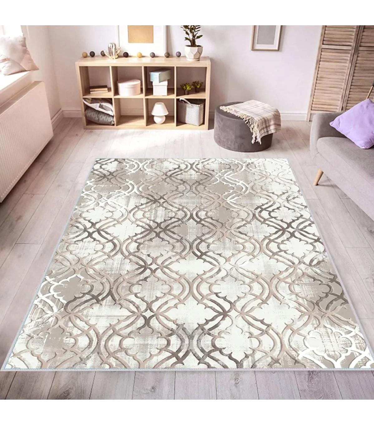 Rovigo Home RVG0433 Beyaz-Gri 8 mm Polyester Antibakteriyel-Leke Tutmaz-Toz Tutmaz Yıkanabilir İnce Kaymaz Dot Taban Dikdörtgen Makine Dokuma Salon Halısı 80x300 cm