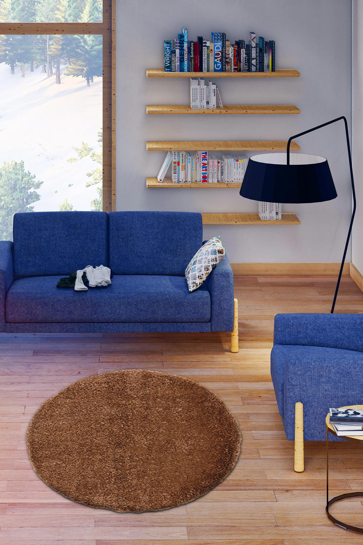 Petra Home Living Soho Kahverengi 50 mm Polyester Leke Tutmaz-Toz Tutmaz Yıkanabilir Kalın Kaymaz Yuvarlak Antre-Oturma Odası-Salon-Yatak Odası Halısı 160x160 cm