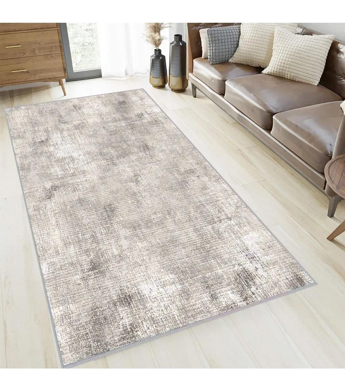 Rovigo Home RVG0633 Krem 8 mm Polyester Antibakteriyel-Leke Tutmaz-Toz Tutmaz Yıkanabilir İnce Kaymaz Dot Taban Dikdörtgen Makine Dokuma Salon Halısı 133x190 cm