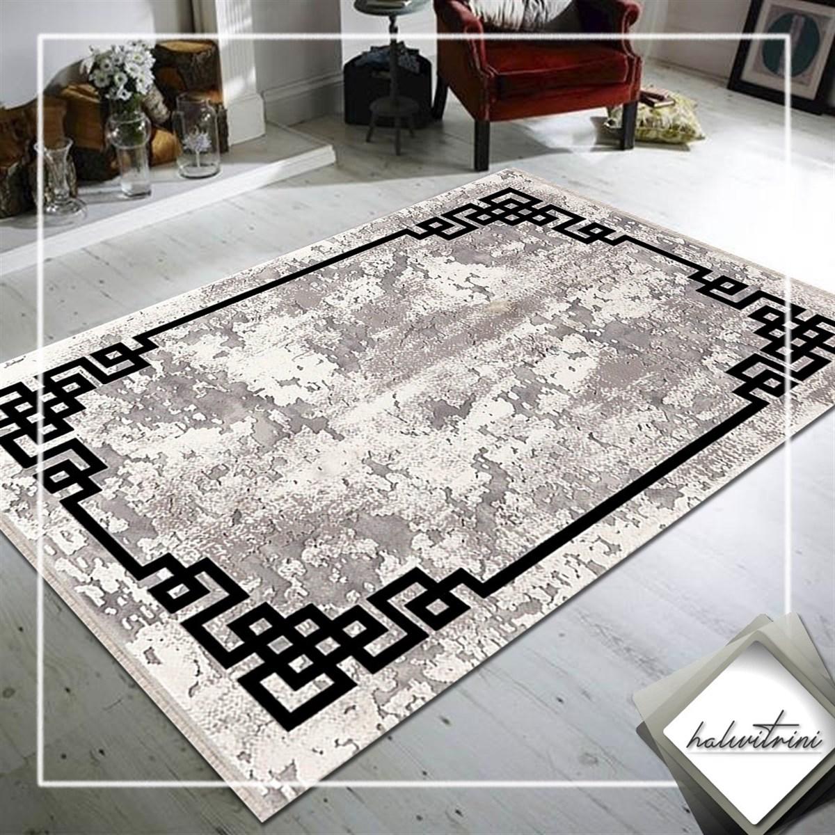 Padişah Eternity Siyah 7 mm Akrilik Antibakteriyel Yıkanabilir İnce Kaymaz Dikdörtgen Makine Dokuma Salon Halısı 180x180 cm