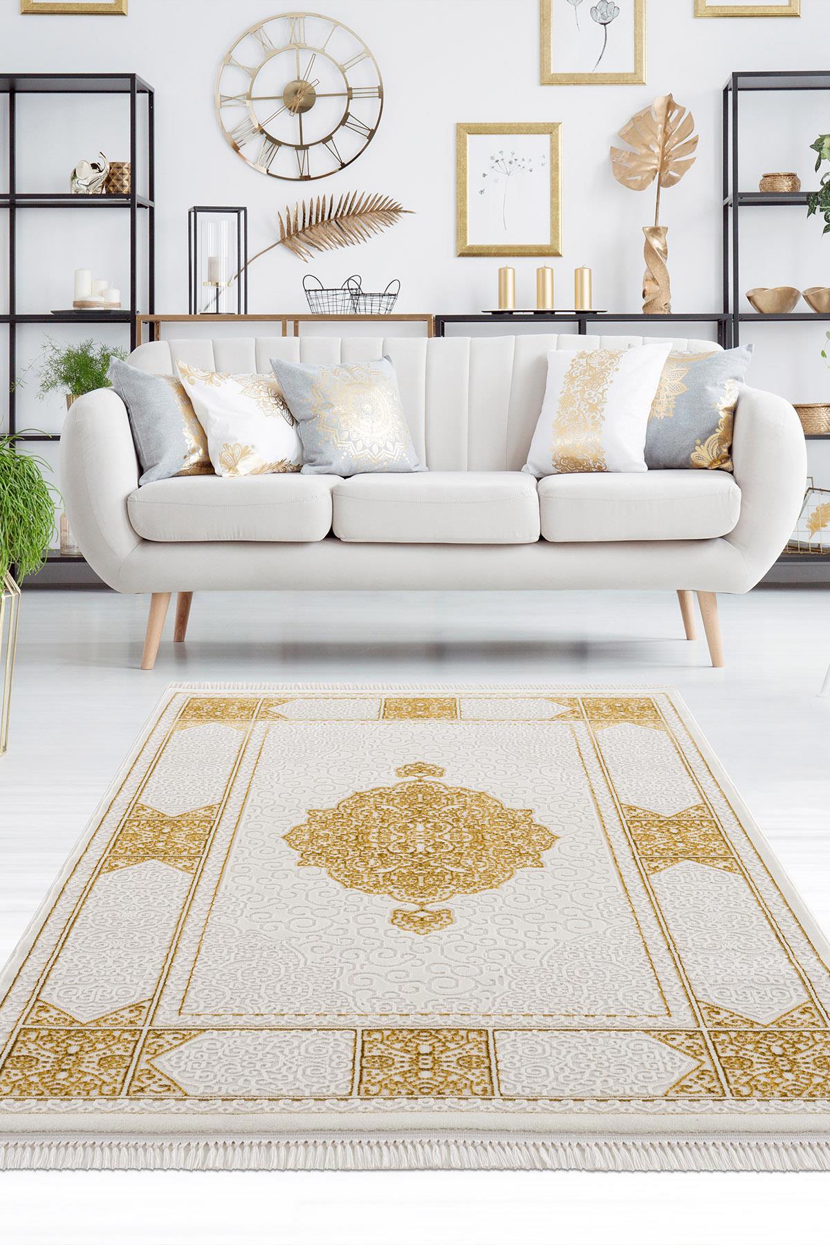 Petra Home Living Krem 12 mm Polipropilen Silinebilir Yıkanabilir Orta Kaymaz Dikdörtgen Makine Dokuma Oturma Odası-Salon Halısı 80x500 cm