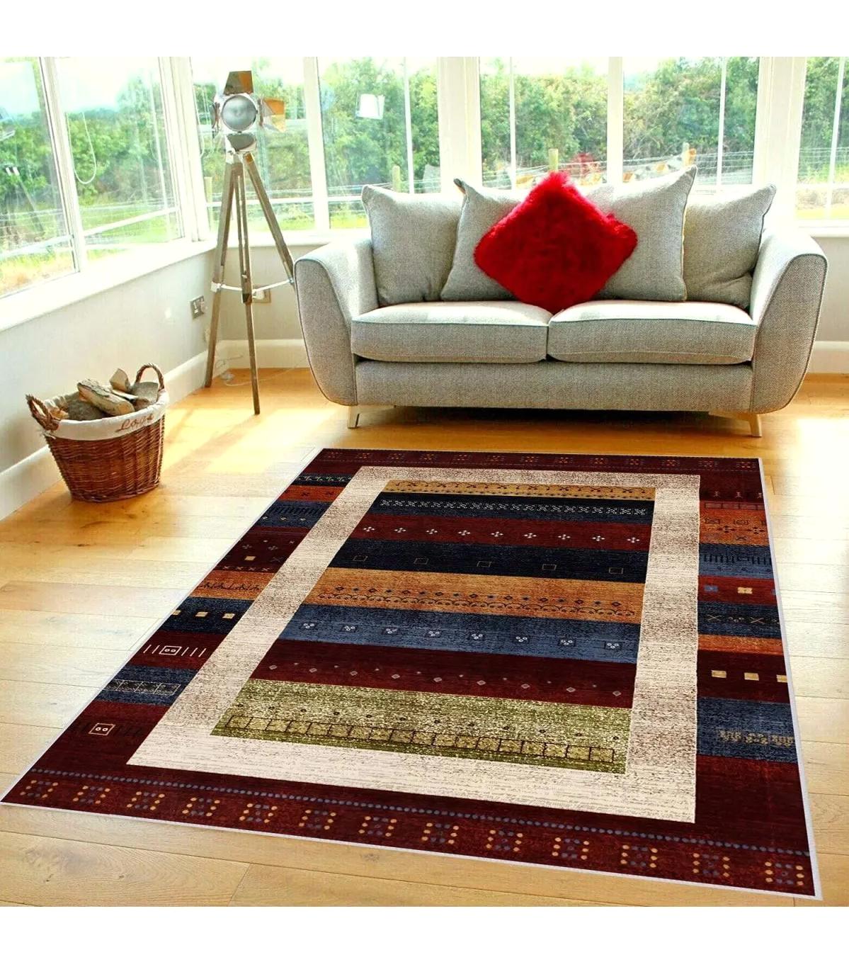 Rovigo Home RVG0369 Çok Renkli 8 mm Polyester Antibakteriyel-Leke Tutmaz-Toz Tutmaz Yıkanabilir İnce Kaymaz Dot Taban Dikdörtgen Makine Dokuma Salon Halısı 200x290 cm