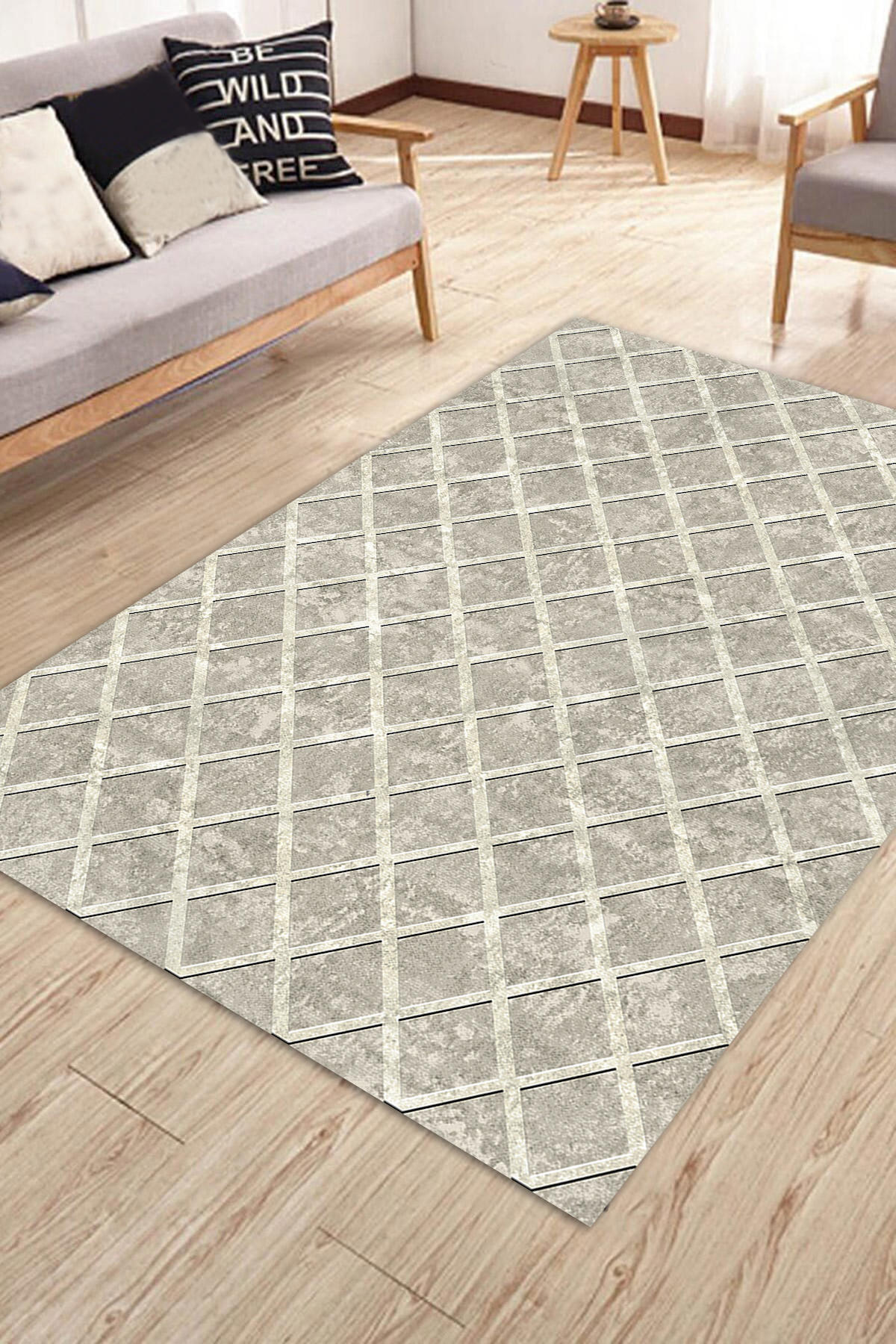 Aldora Krem 0.8 mm Polipropilen Yıkanabilir İnce Kaymaz Jüt Taban Dikdörtgen Makine Dokuma Salon Halısı 120x180 cm