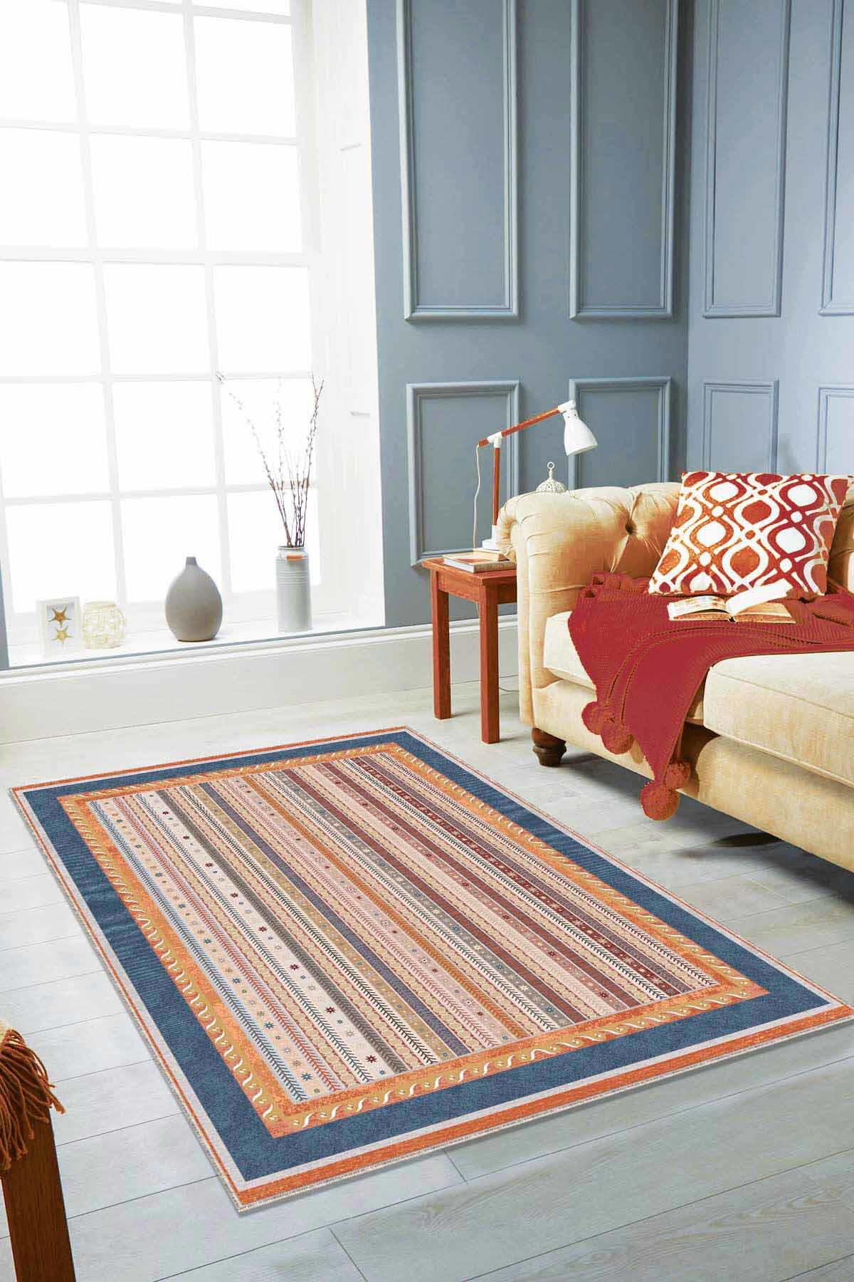 Viva Home RV274 Turuncu 7 mm Mikropolyester Koku Yapmaz-Leke Tutmaz-Toz Tutmaz Yıkanabilir İnce Kaymaz Dot Taban Dikdörtgen Makine Dokuma Antre-Oturma Odası-Salon-Yatak Odası Halısı 150x250 cm
