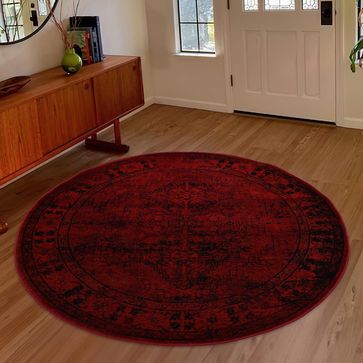 Giza Home 4897H Bordo 8 mm Polipropilen Yıkanabilir İnce Kaymaz Yuvarlak Makine Dokuma Salon Halısı 200x290 cm